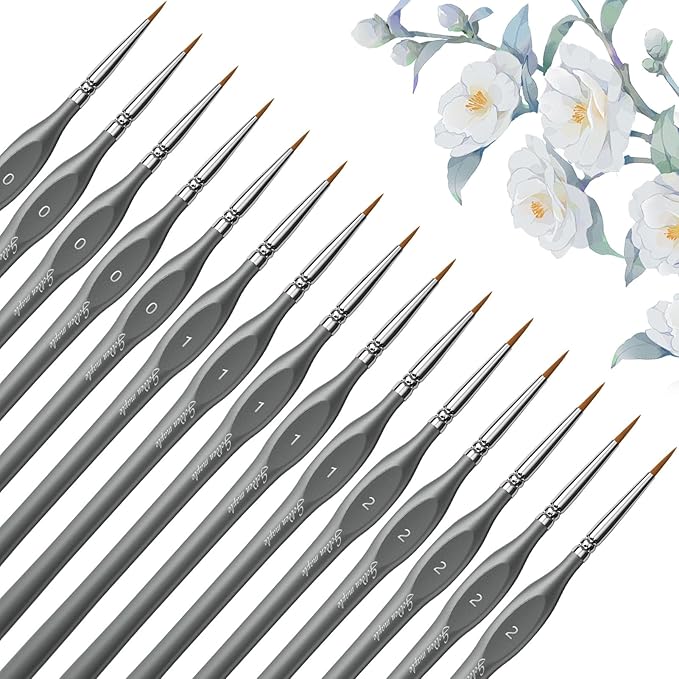 Golden Maple Miniature Paint Brushe 15pcs - Micro Detail Paint Brush Set, Small Fine Model Brushes for Acrylic, Watercolor & Paint by Number, Figurine - Gray, Size 0 1 2