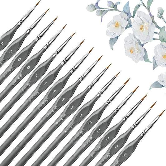Golden Maple Miniature Paint Brushe 15pcs - Micro Detail Paint Brush Set, Small Fine Model Brushes for Acrylic, Watercolor & Paint by Number, Figurine - Gray, Size 0 1 2