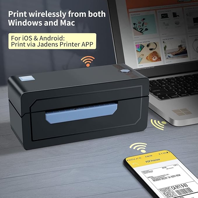 JADENS Bluetooth Thermal Shipping Label Printer – Wireless 4x6 Shipping Label Printer, Compatible with Android, iPhone, Windows & Mac, Widely Used for Ebay, Amazon, Shopify, Etsy, USPS
