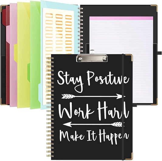 Lateefah Clipboard with Storage, File Folders with Pockets, Nursing Clipboard with Label Stickers and Notepad, Spiral Clip Board with Pen Loop for School, Office Supplies