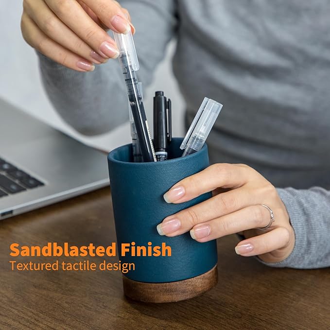 Pen Holder for Desk, Ceramic Pencil Organizer & Makeup Brush Holder, Office Decor and Desk Accessories，Perfect Office Organization,Teacher Supplies(Royal Blue, Set / 1)