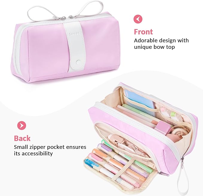 Sooez Big Capacity Pencil Case, Extra Large Pencil Pouch with Zipper Pocket, Wide Opening Pencil Bag, Portable Stationery Organizer, Cute Aesthetic School Office Supplies for Teens Girls, Purple