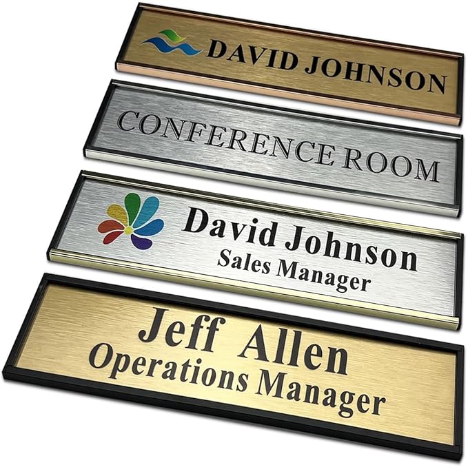 Personalized Name Plate for Door or Wall, 2 x 8 inch Custom Office Aluminum Door Name Plates with Two Lines Custom Text, Office Gifts for Coworkers Boss Teacher, Employee Appreciation Gifts