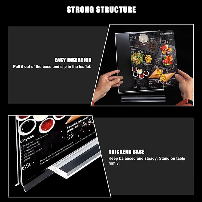 6pack Acrylic Sign Holder 5.5 X 8.5, Vertical T Shape Clear Plastic Menu Holder, Unbreakable Table Sign for Restaurant, Office, School, Store and Home Use