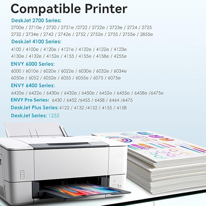 67XL Printer Ink Compatible for HP Ink 67 Replacement for HP67 67XL Ink Cartridges Black/Color Combo Pack Fit for DeskJet 2855e 2827e 4255e 2800e 2700e 2755e 4155e Envy 6000 6055e 6400 6455e Printer