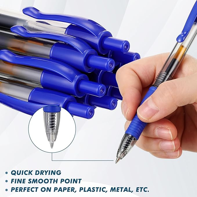 Jetec 250 Pcs Premium Gel Roller Pens Bulk, Fine Point 0.7 mm, Retractable Gel Ink Roller Ball Pens for Writing Journaling Taking Notes Office (Blue)