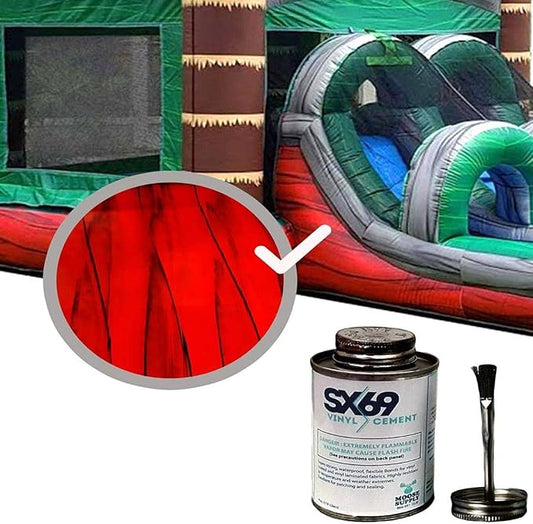 SX-69 Vinyl Repair Kit | Inflatable Bounce House Repair Kit | Includes 4 Ounce Adhesive and Vinyl Roll | for Flexible, Waterproof Repairs of Tears, Punctures, and Holes