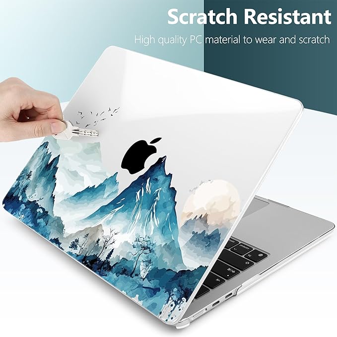 DONGKE Compatible with M4 MacBook Air 15 inch Case 2025 2024 2023 A3241 A3114 A2941 M3 M2 Liquid Retina Display Touch ID, Plastic Hard Case & Keyboard Skin & Screen Protector - Watercolor Mountain