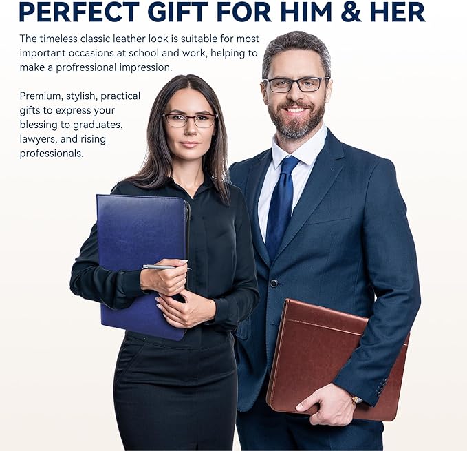 Zippered Padfolio Organizer, WRIYES Leather Planner Binder, 10.2 Inch Portfolio Folder for Documents, Letter Size Business Card Holder for Men&Women (Blue)