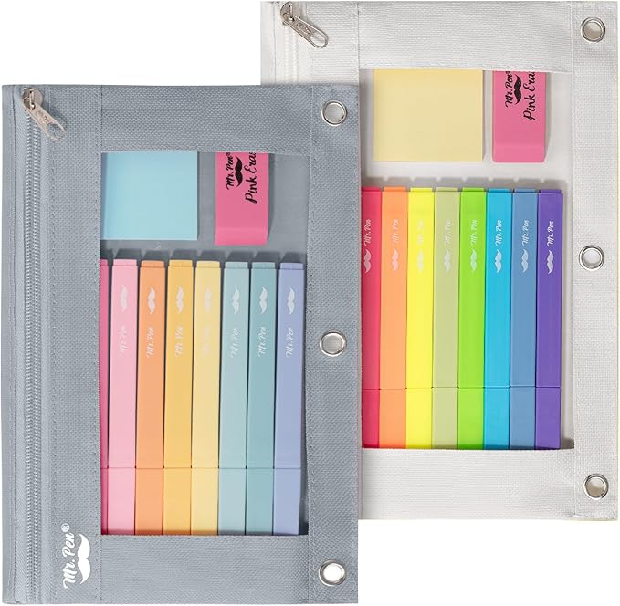 Mr. Pen- Pencil Pouch for 3 Ring Binder, 2 Pack, Grey and Beige, 3 Ring Binder Pencil Pouch