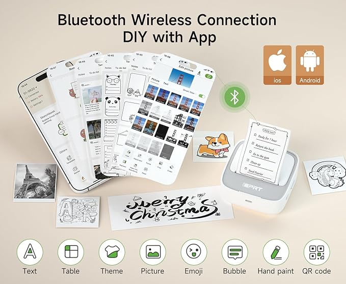 iDPRT Portable Sticker Maker Machine with 1 Roll Sticker Paper, Mini Printer Efficiently and Quickly, Thermal Printer for Study Notes, Pictures, DIY, Label, Free App with Multiple Templates, Grey