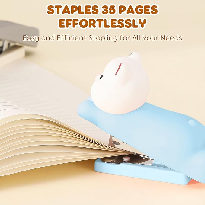 Honagu Mini Cute Animal Stapler with Staples, Cartoon Stereoscopic Silicone (PVC) Stapler, Labor-Saving Office Supplies for Students Kids (Coffee Bear)