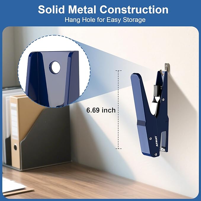 AFMAT Effortless Plier Stapler, Metal 30 Sheet Stapling Plier, 15000+ Stapling Times, with Staples & Reload Button, Handheld Stapler Heavy Duty, Space Save Size, Good for Office, Home, School, Blue