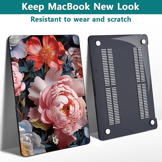 Teryeefi Compatible with M2 M1 MacBook Pro 13 inch Case Touch Bar A2338 A2251 A2289 A2159 A1989 A1706 A1708 (Release 2016-2022),Protective Slim Cover+Keyboard Cover-Colorful Peonies