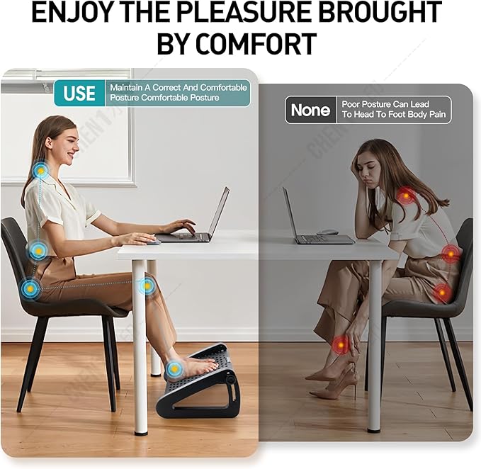 Foot Rest, Six Heights Adjustable Foot Rest for Under Desk at Work, Ergonomic Foots Stool for Under Office Desks, Under Desk Footrest with Foot Massage Roller, Chair Footrest for Leg Rests