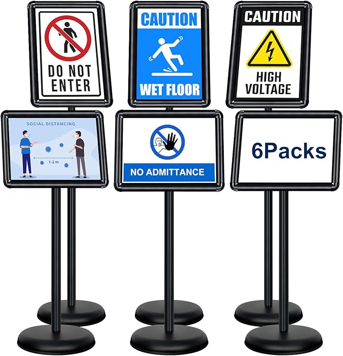 6Packs Pedestal Sign Holder 11x17in Standing Signs Display Stand Adjustable Pedestal Floor Stand Sign Holder, Aluminum Poster Stand for Ads, Posters, Menu, Guide (Black)