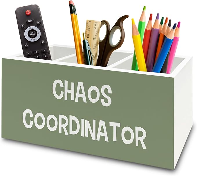 Chaos Coordinator Green Pen Pencil Holder Organizer for Desk, Thank You Gifts for Women Men Coworkers Boss Leader Manager, Appreciation Gifts Wooden Box Sign for Office Tabletop Decorations
