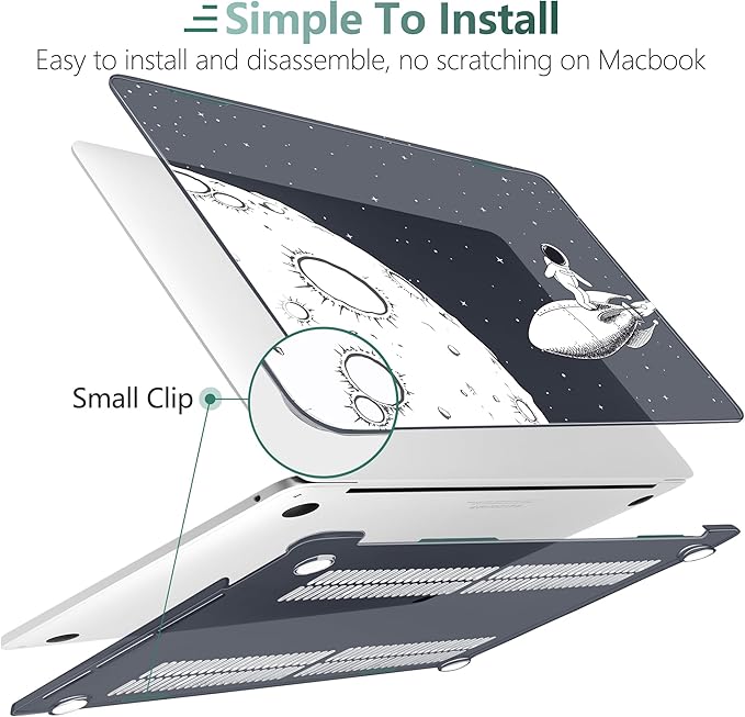 TWOLSKOO Compatible with MacBook Pro 13 inch Case 2023-2016 A2338 M2/M1 A2251 A2289 A2159 A1989 A1706, Plastic Hard Shell Cover & Keyboard Skin & Screen Protector, Flying Astronauts