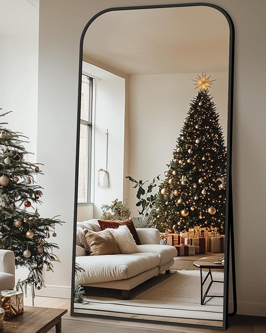 Antok Full Length Mirror, 78"x38" Floor Mirror Freestanding, Arched Floor Standing Large Full Body Mirror with Stand for Bedroom, Hanging Mounted for Living Room, Black