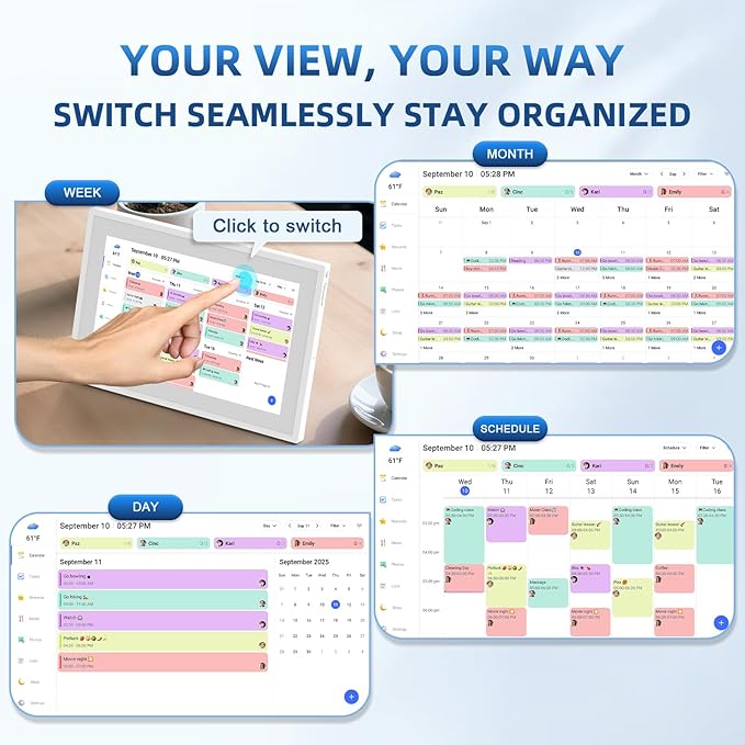 Calendar Digital 10.1 Inch, Digital Frame Combined Smart Touch Screen Electronic Wall Planner Family Organizer Chore for Family Schedules Gift for Mother Mom Women Grandpa