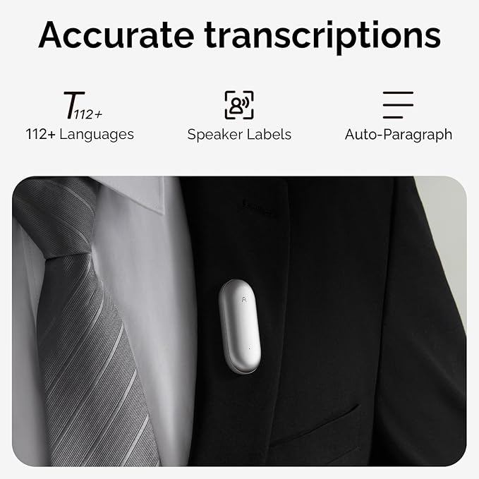 NotePin AI Voice Recorder, Voice Recorder with Neck Strap Lanyard, Transcribe & Summarize with AI Technology, 64GB Memory