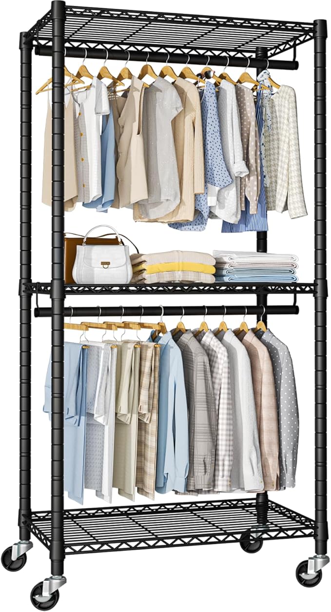 Heavy-Duty Portable Closet, 30"W x 14"D x 76"H, Black, Carbon Steel