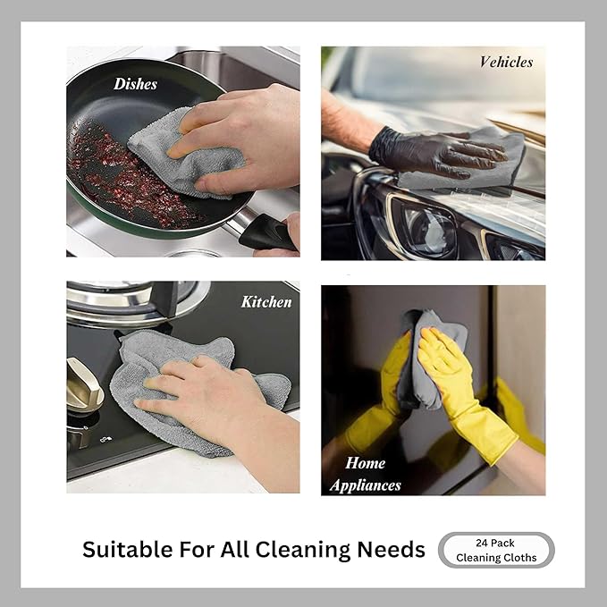 Microfiber Cleaning Cloth for Kitchen & households, Towels for Cars. (300gsm) (Pack of 24 Gray)