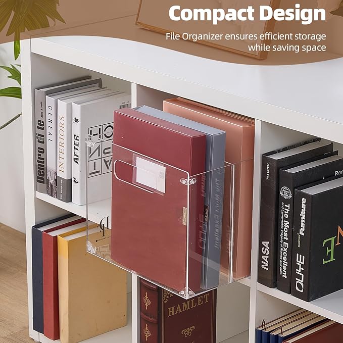 DF 3-Section Acrylic File Organizer with Handles – Clear File box for Documents, Books & Office Supplies – Desktop Hanging File Organizer - Compact and Durable Design for Home or Office Use