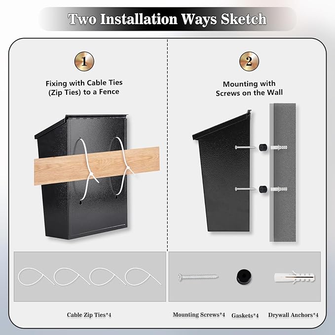 KYODOLED Convenient and Durable Wall Mount Mailbox for Outside, Easy Installation, Ample Storage Space to Accommodate Standard-Sized Letter, Magazine, Check, Black, Drop Box for Home or Apartment