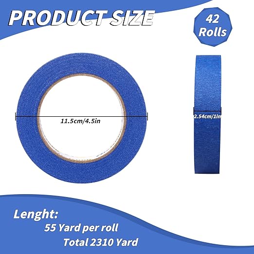 Painters Masking Tape No Residue Wall Painting Tape Artist Tape Trim Edge Finishing Tape (Blue, 1" x 55 Yards-42roll)