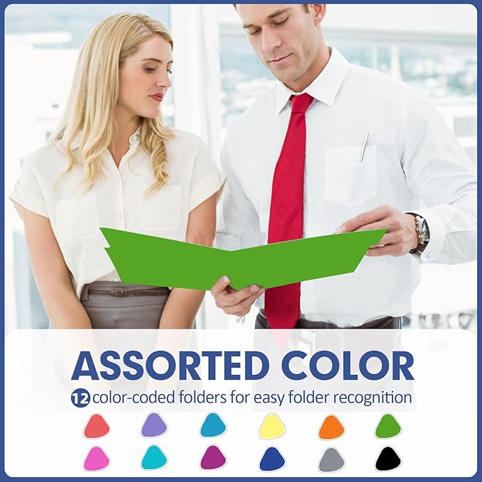 File Folder, PANDRI 270 Pack Colored File Folder, 1/3 Cut Tab, Letter Size, Assorted 12 Colors Filing Folder for Office School Business