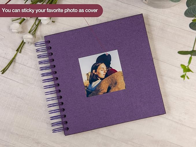 potricher 8 x 8 Inch DIY Scrapbook Photo Album 80 Pages Thick Kraft Blank Purple Paper Memory Book for Wedding and Anniversary Family (Purple, 8 Inch)