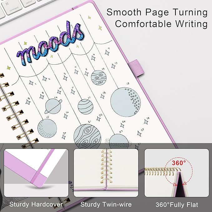 RETTACY Blank Journal Notebook, 140 Pages, A5 Medium Size (5.7'' x 8.3''), Hardcover, 100 GSM Thick Paper, for Sketching, Drawing, Painting (Lilac)