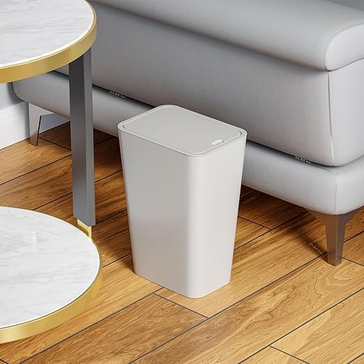 Yieach 12L Slim Bathroom Trash Can with Lid,3.17 Gallon Pet/Dog Proof Kitchen Trash Can,Rectangle Thin Garbage Can,Covered Waste Basket,Narrow Small Plastic Trashcan for Room,Bedroom,Office,Grey 3PCS