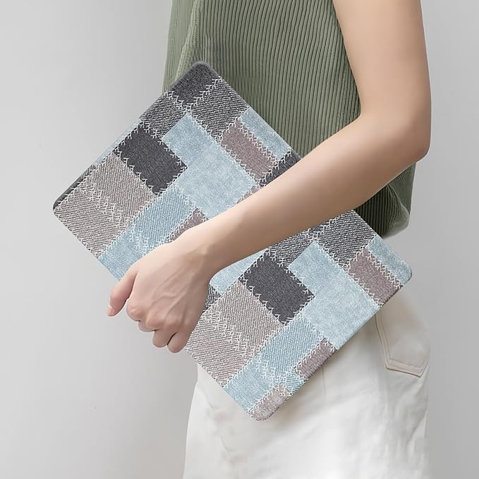 DTangLsm Checkered Case for MacBook Air 13 inch 2025 2024 2023 2022 M4 M3 M2 A3240 A3113 A2681, Checkerboard Grid Textured Leather Hard Shell Cover for MacBook Air 13.6 inch Case & Keyboard Cover,Blue