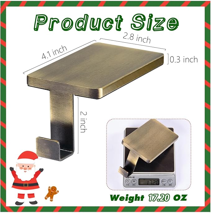 2 Pcs Christmas Stocking Holder for Mantel Fireplace Metal Stocking Hangers Hanging Hooks Heavy Duty Weighted Stocking Holder Bases for Xmas Shelf Fireplace Stair Decor (2, Bronze)