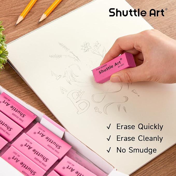 Pink Erasers, Shuttle Art 120 Pack Pink Erasers Bulk for School, Office, Latex-Free Soft Eraser for Kids, Teachers as School Supplies