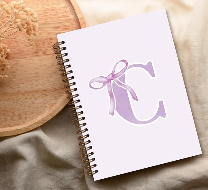 foedor Coquette Trendy Preppy Purple Bow Spiral Notebook,Initial C Journal Personalized Teen Girl Gifts,Monogrammed Gifts for Women Teen Girl,College Ruled Hardcover Spiral Notebook(purple)