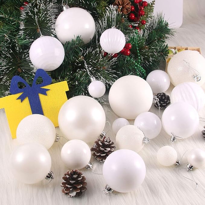 White 3.2" Large Christmas Balls - Christmas Tree Decoration Ornaments Shatterproof Hanging Balls for Birthday Halloween Holiday Wedding Decorations Set of 10pcs