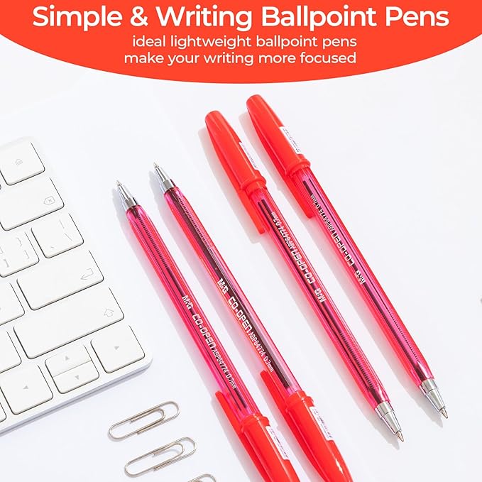 M&G Ballpoint Pens, Red Ink Ballpoint Pens Fine Point 0.7mm, Ball Point Pens Bulk Smooth Writing with Anti-Slip Grip & Plug-In Cover for Journaling Office Supplies School Women Men (40 Pack)