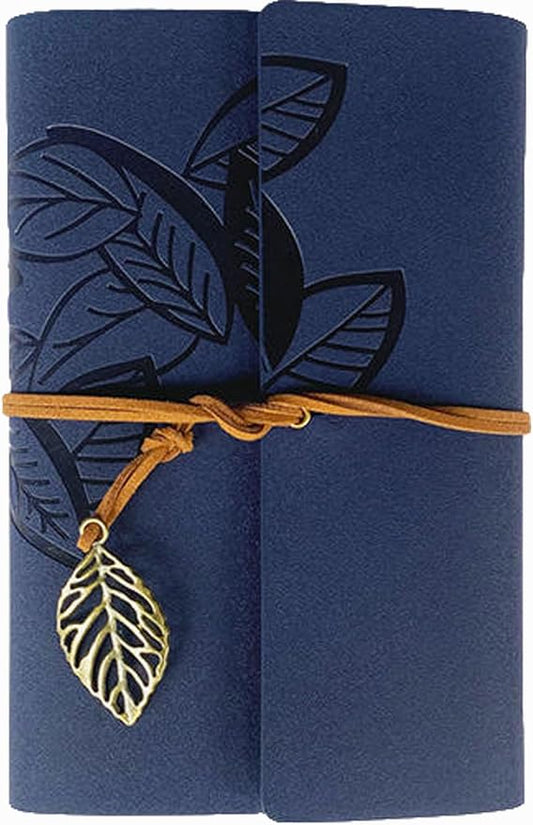 HARDCOVER JOURNAL Writing Notebook - Antique Handmade HARDCOVER Bound Daily Notepad, Vintage Leaf Series, (Leaves, Dark Blue)