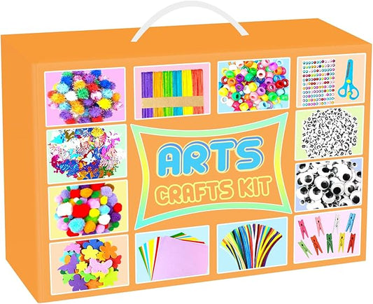 2000 PCS Arts and Crafts Supplies for Kids All-in-1 Craft Kit with Pipe Cleaners Craft Box Set DIY Crafting Supply School Supplies Toys Gifts for Girls Boys Ages 4-6, 6-8, 8-12, Orange
