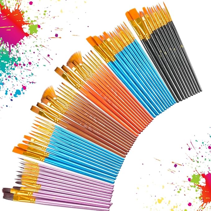 72 Pcs Painting Brush Palette Set, 60 Pcs Paint Brushes with 12 Palettes for Kids or Adults to Create Art Paint Oil Watercolor