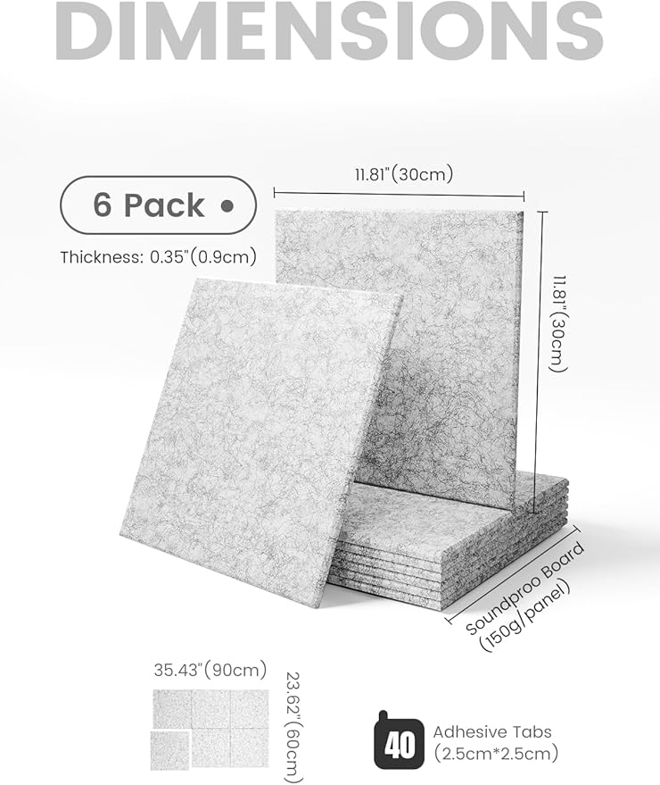 Large Felt Bulletin Board 36" x 24" Cork Board Alternative-6 Pack with 40 Safe Removable Adhesive Tabs, Cork Boards for Walls Cork Board for Home Office Classroom Pin Board - Marble Gray