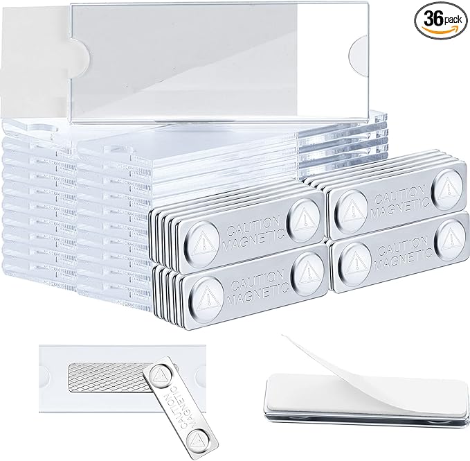 36 Pieces Magnetic Name Tags Kit Acrylic Name Badge Holders Clear Label Holders with Blank Printable Paper Inserts Magnets Custom Identity for Office