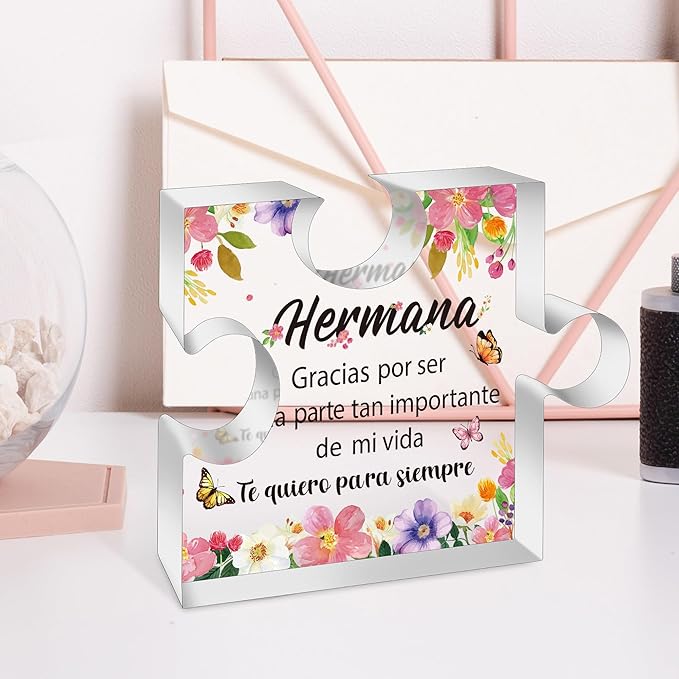 Yopyame Spanish Sister Birthday Gifts - Regalos para tía Hermana Engraved Acrylic Puzzle Keepsake Paperweight Gift for Sister Christmas Thanksgiving Mother's Day Gift Sister Gift from Sisters Brothers