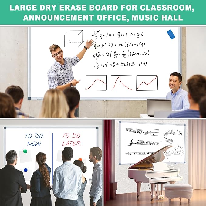H-Qprobd Whiteboard Dry Erase White Board for Wall 72x40 (2pcs) Magnetic Boards for Office Classroom & Home, Large Wall Whiteboard Including 6 Markers, 20 Magnets, 2 Erasers