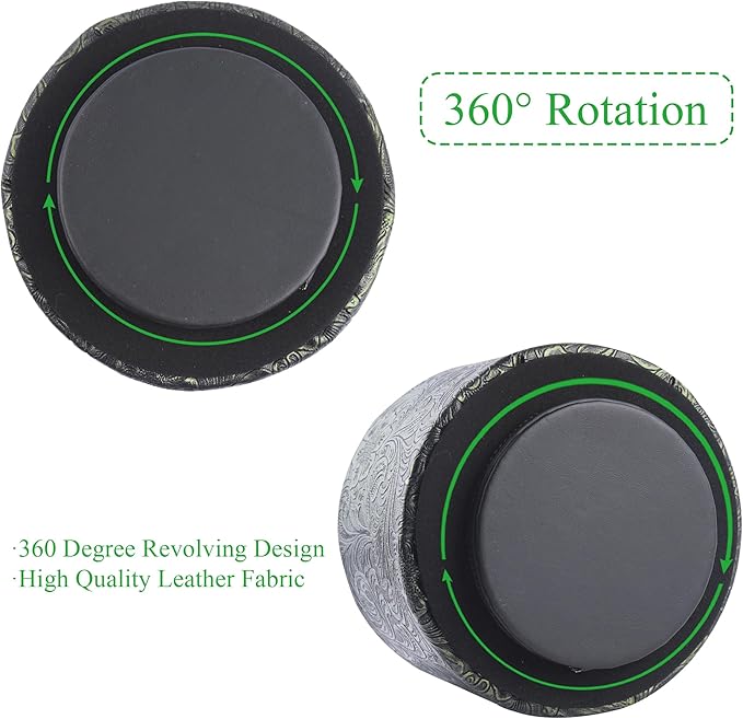 lizimandu Round Leather Art Supply Organizer,Remote Control Holder,360 Degree Spinning,Multi-Functional Pencil Holder,4 Compartments Desktop Stationary Organizer(1-Carved Metal Green2)