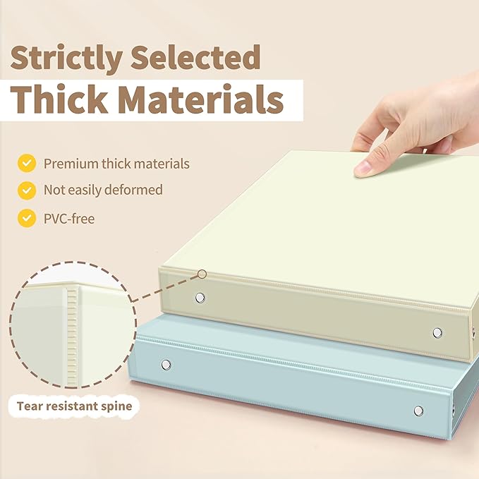 SUNEE 3 Ring Binder 1 Inch 4 Pack, Clear View Binder Three Ring PVC-Free (Fit 8.5x11 Inches) for School or Office Supplies, Neutral Aesthetic