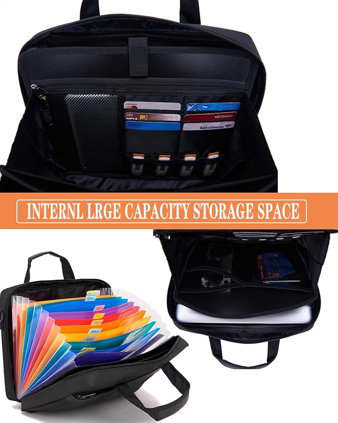 BARDOLPH Accordian File Folder with Handle, 12 Pocket Expanding Folder with Zipper, Heavy Duty Accordian Organizer (Black)